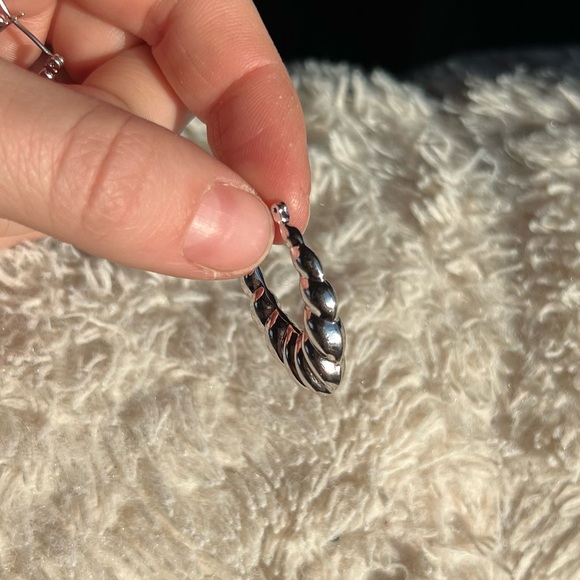 Silver Puffy Hoop Earrings - Picture 3 of 4